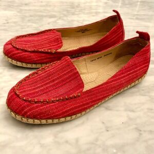 Born Red Fabric‎ Espadrille Loafers Slip-On Flats Women's 10/42 Handcrafted